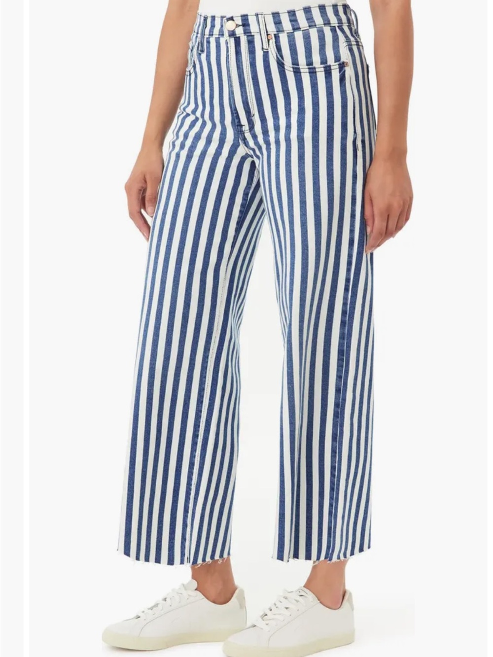 Kensie Blue and White Vertical Stripe Wide Leg Jeans